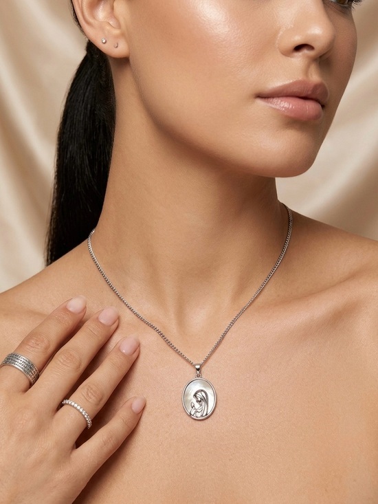 Jewelry - 98. Sterling Silver Virgin Mary Pendant Necklace